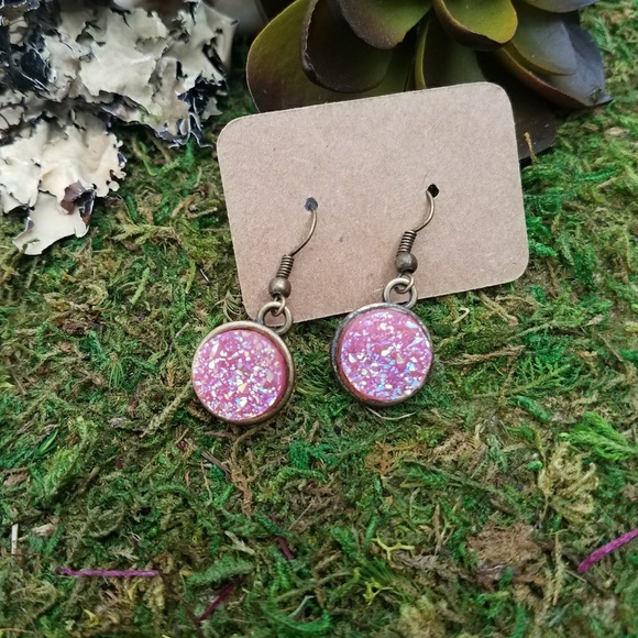 Faux Druzy Dangle Earrings/ Multiple Colors Avail. - Picture 3 of 7